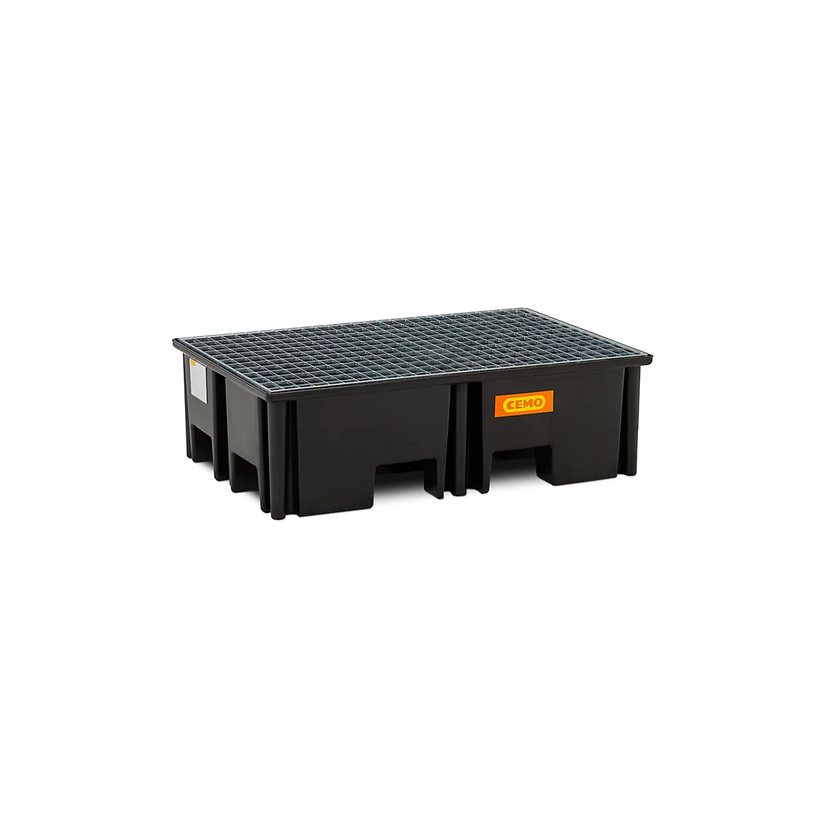 PE-Palettenauffangwanne CEMO 220/2 für 1 Europalette, L 1230 x B 830 x H 360 mm, 220 l, für 2 x 200 l Fässer, Stahl-Gitterrost