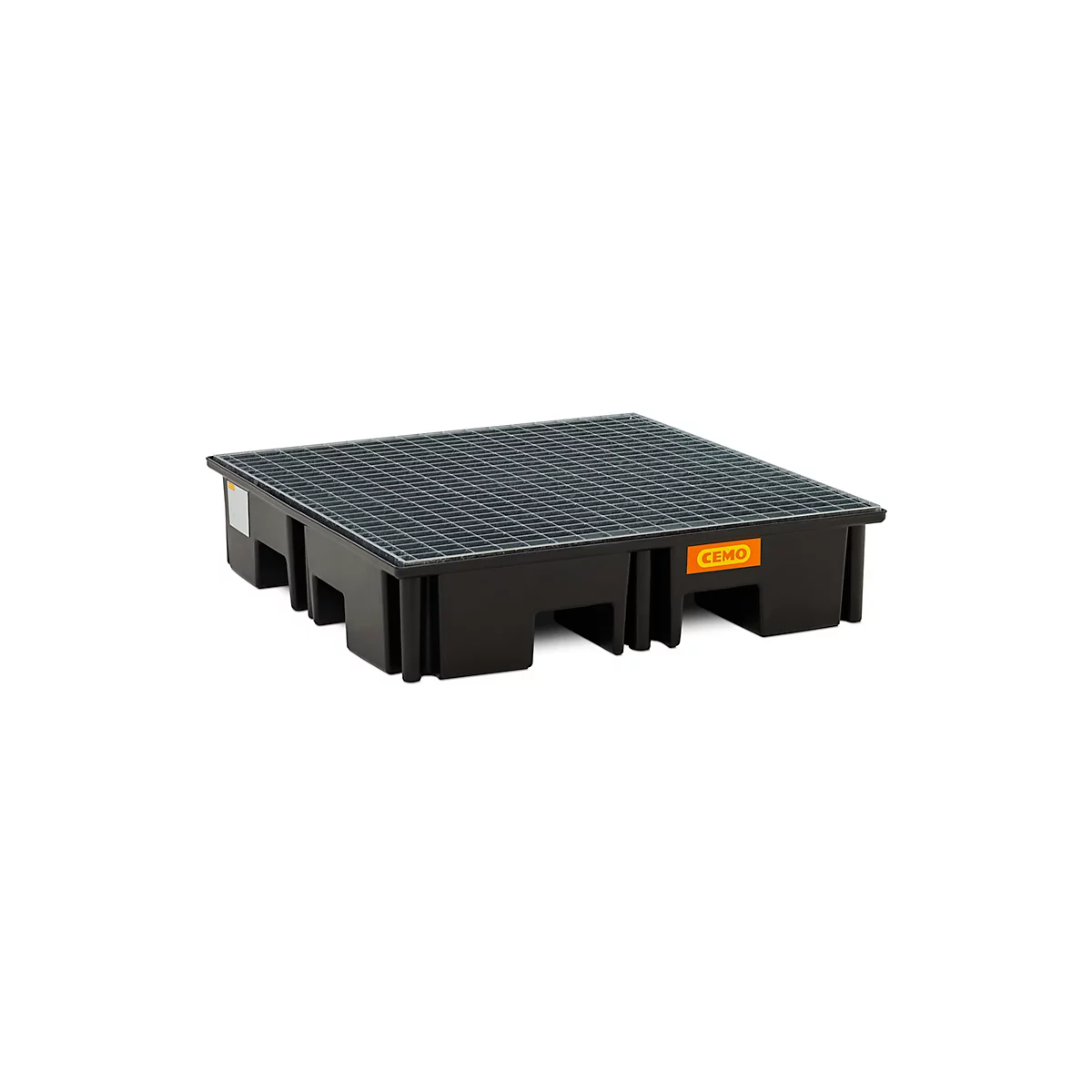 PE-Palettenauffangwanne CEMO 220/4 für 1 Industriepalette, L 1230 x B 1230 x H 260 mm, 220 l, für 4 x 200 l Fässer, Stahl-Gitterrost