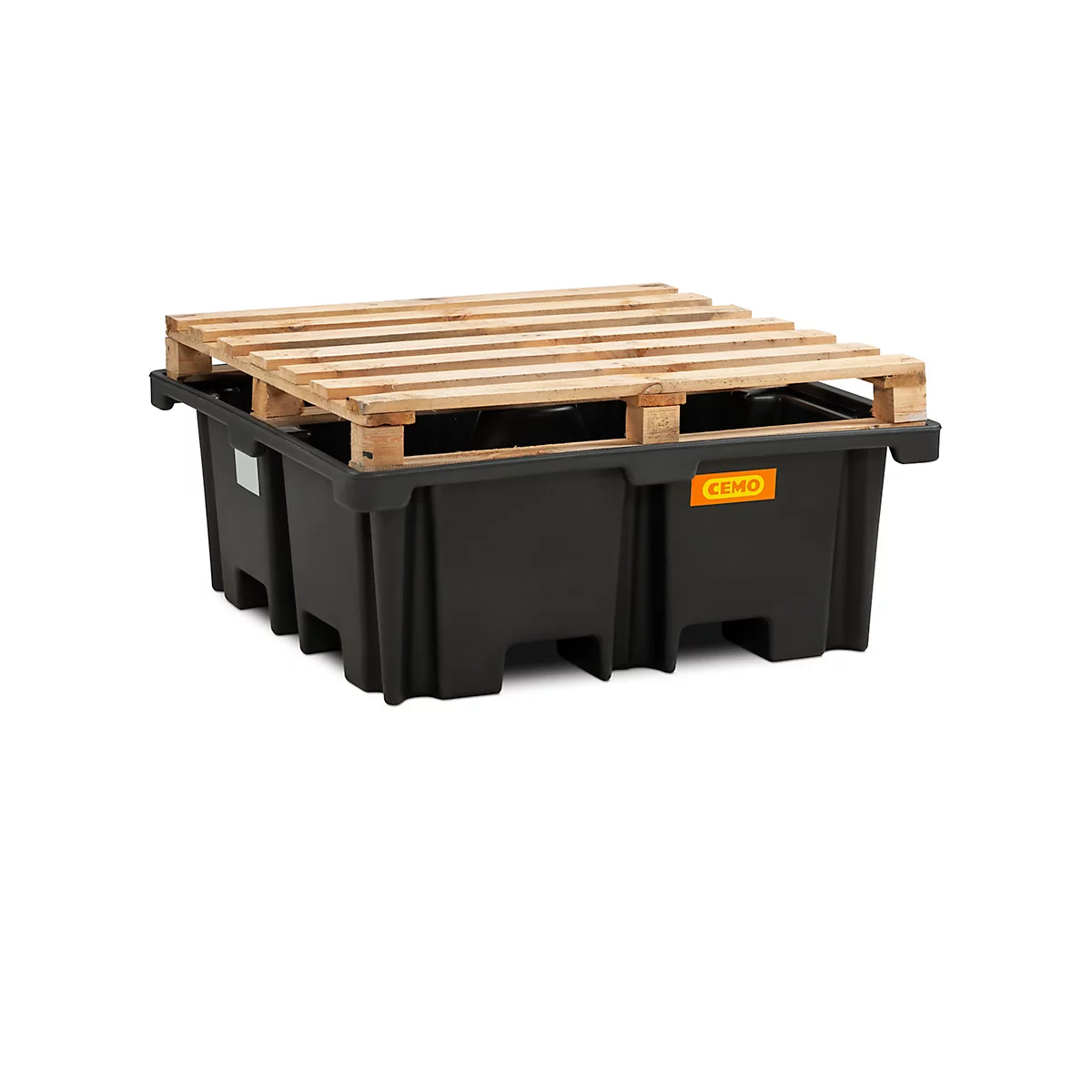 PE-Palettenauffangwanne CEMO 400/4 für 1 Industriepalette, L 1290 x B 1290 x H 480 mm, 400 l, für 4 x 200 l Fässer, ohne Gitterrost