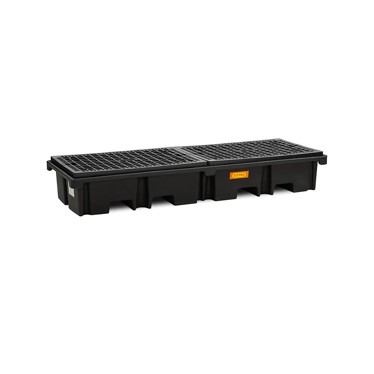 PE-Palettenauffangwanne CEMO 425/4e für 2 Europaletten längs, L 2420 x B 880 x H 390 mm, 425 l, für 4 x 200 l Fässer, PE-Gitterrost