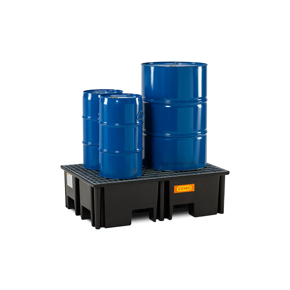 PE palletschacht CEMO 220/2 voor 1 europallet, L 1230 x B 830 x H 360 mm, 220 l, voor 2 x 200 l vaten, stalen rooster