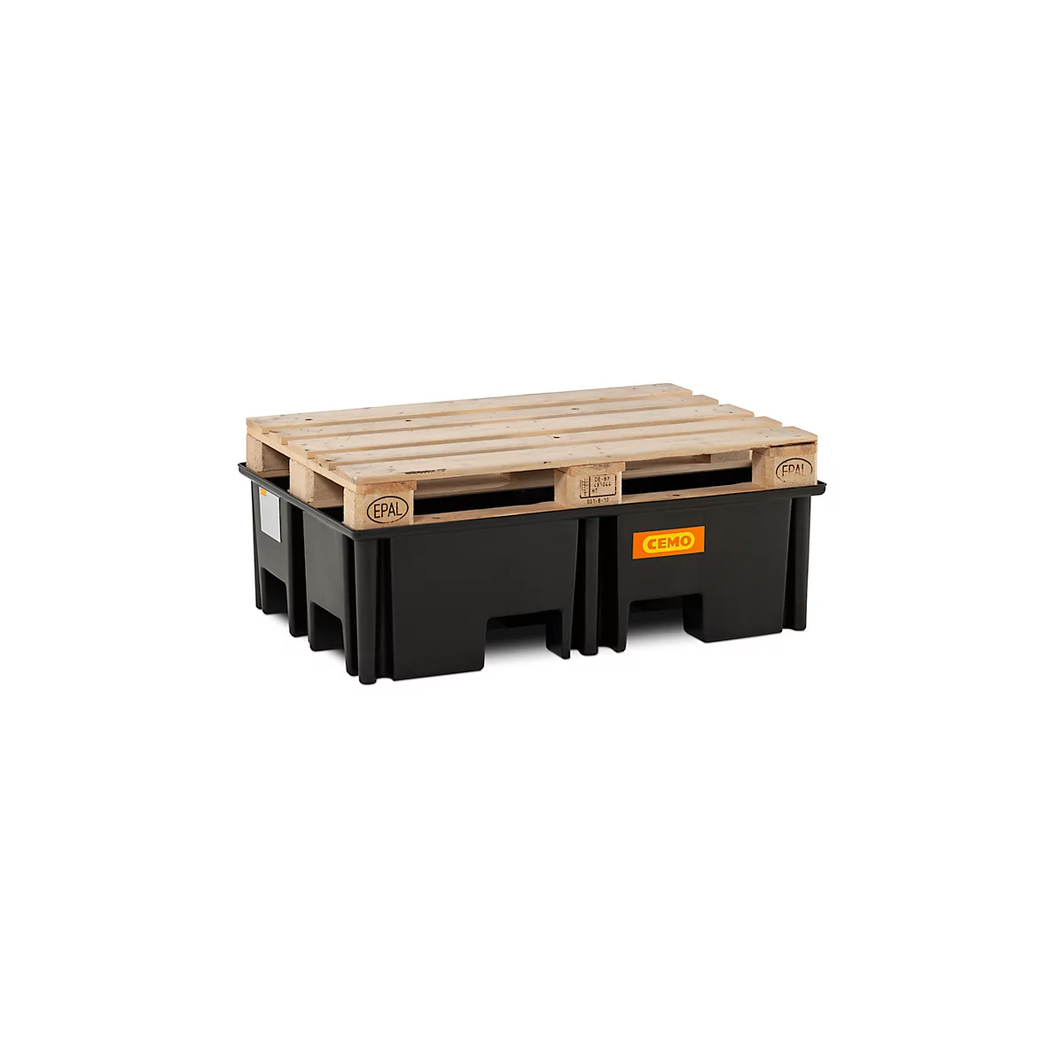 PE palletschacht CEMO 220/2 voor 1 europallet, L 1230 x B 830 x H 360 mm, 220 l, voor 2 x 200 l vaten, zonder rooster