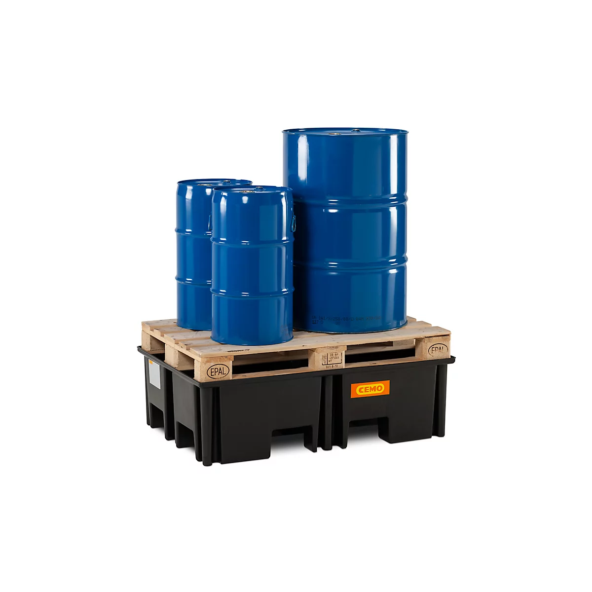 PE palletschacht CEMO 220/2 voor 1 europallet, L 1230 x B 830 x H 360 mm, 220 l, voor 2 x 200 l vaten, zonder rooster