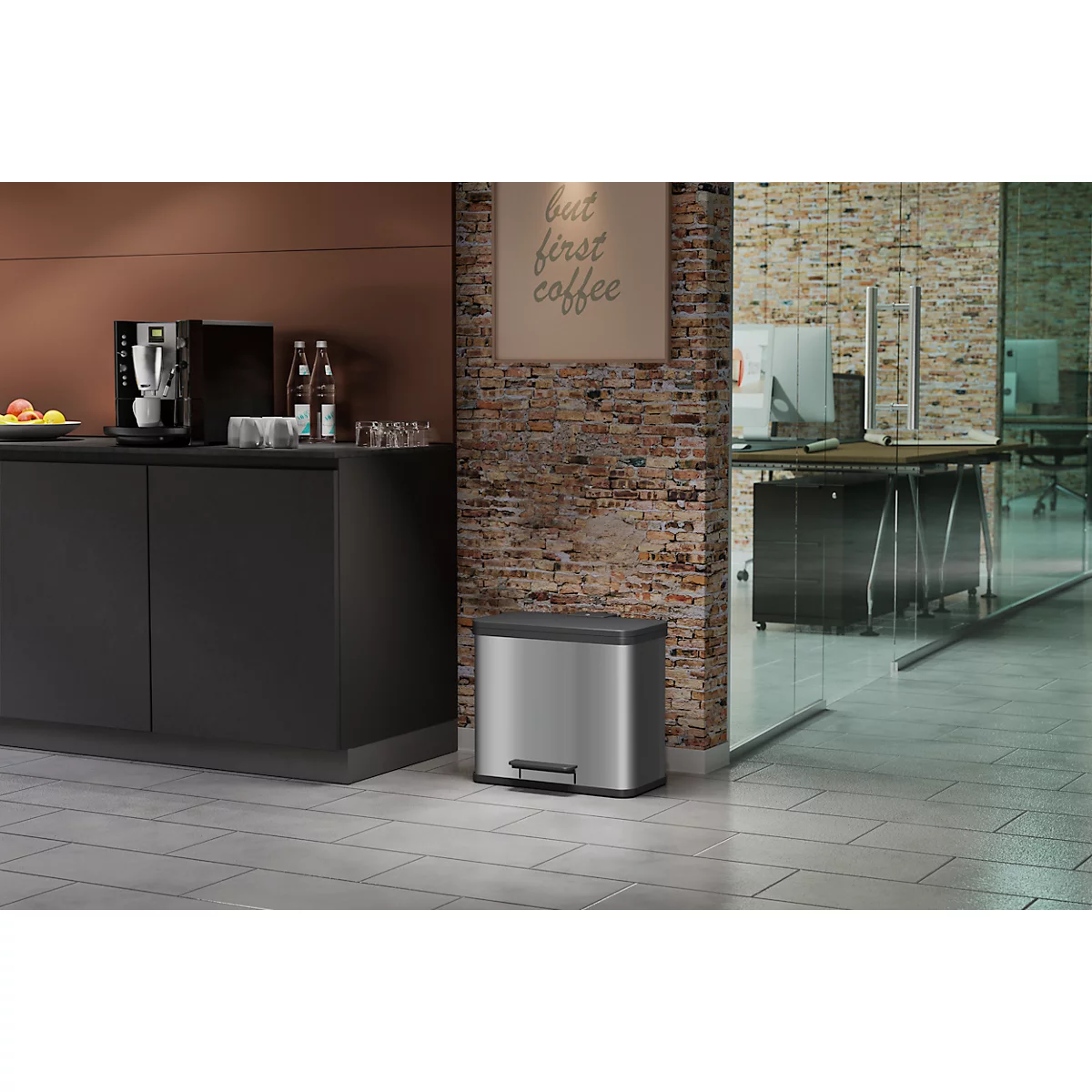 Pedaal-vuilnisemmer Hailo Eco Duo Plus L, 17 + 9 l, rechthoekig, rvs