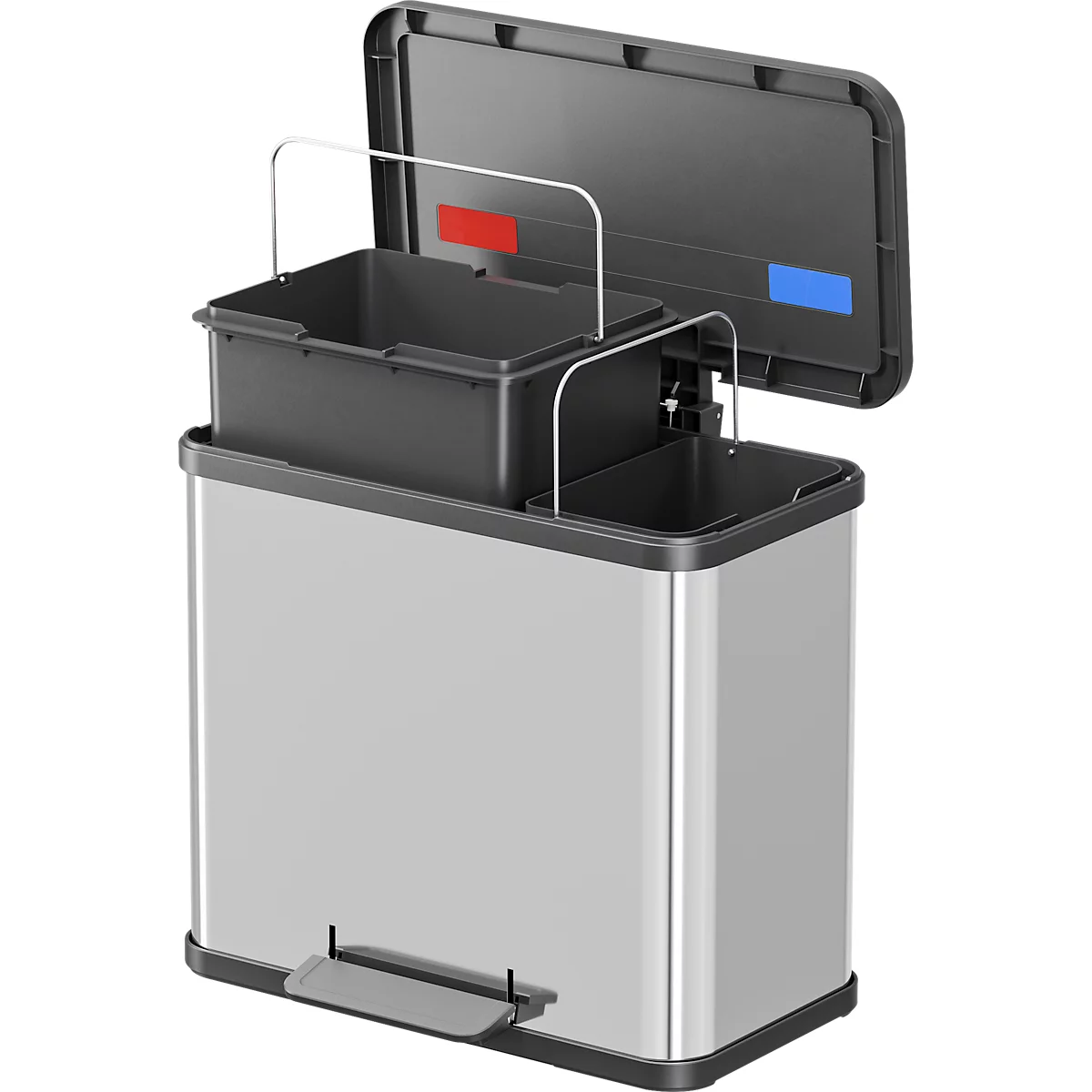 Pedaal-vuilnisemmer Hailo Eco Duo Plus L, 17 + 9 l, rechthoekig, rvs