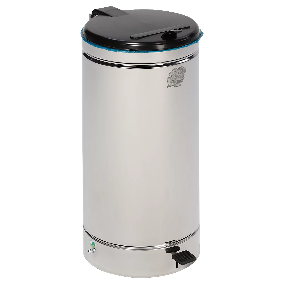 Pedaalemmer Euro Pedal, voor binnengebruik, inhoud 60 l, met handvat &amp; deksel, Ø 350 x H 700 mm, roestvrij staal &amp; kunststof, kiezelgrijs