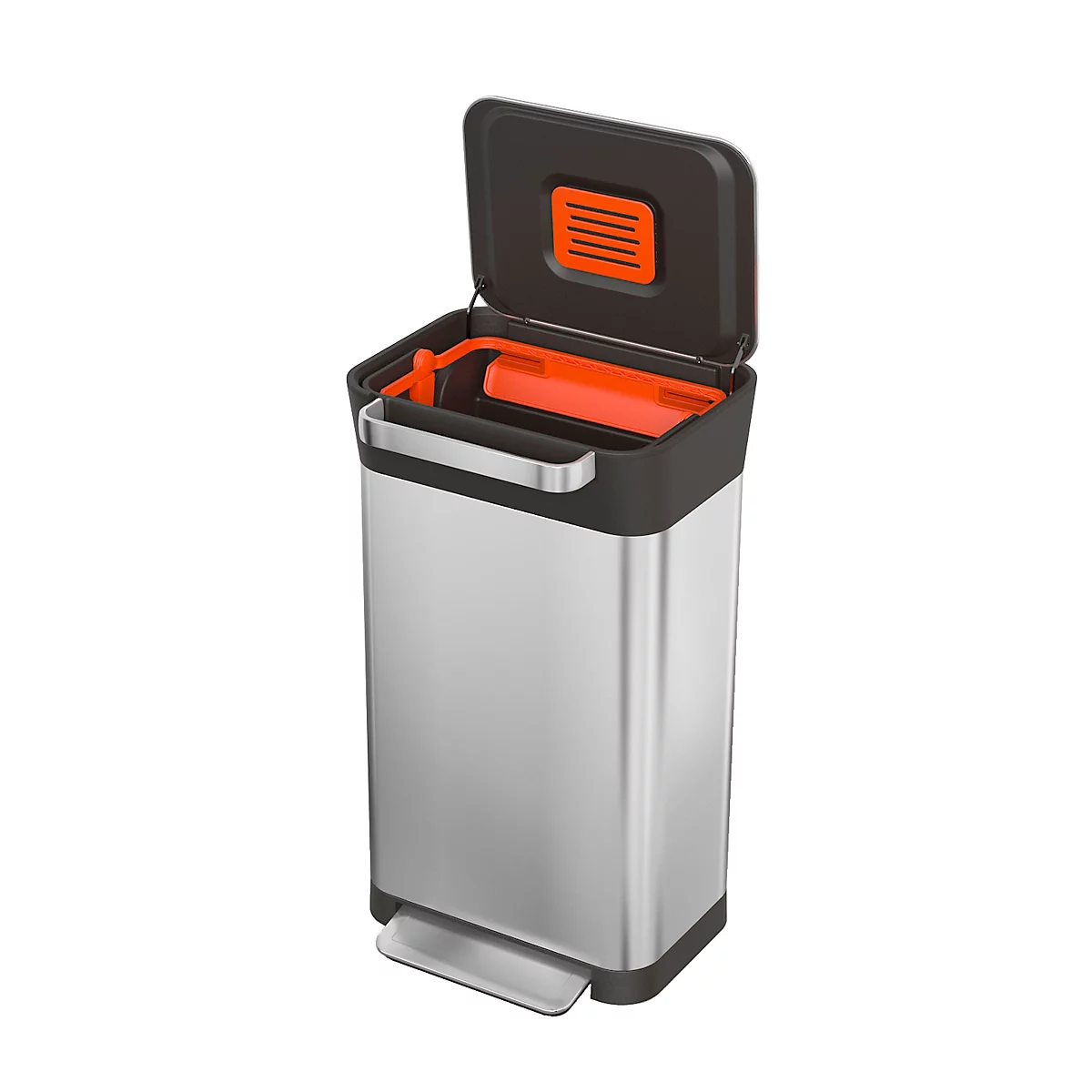 Pedaalvuilnisemmer Intelligent Waste Titan, rechthoekig, 30 l, met deksel, Vuilnispers & geurfilter, rvs
