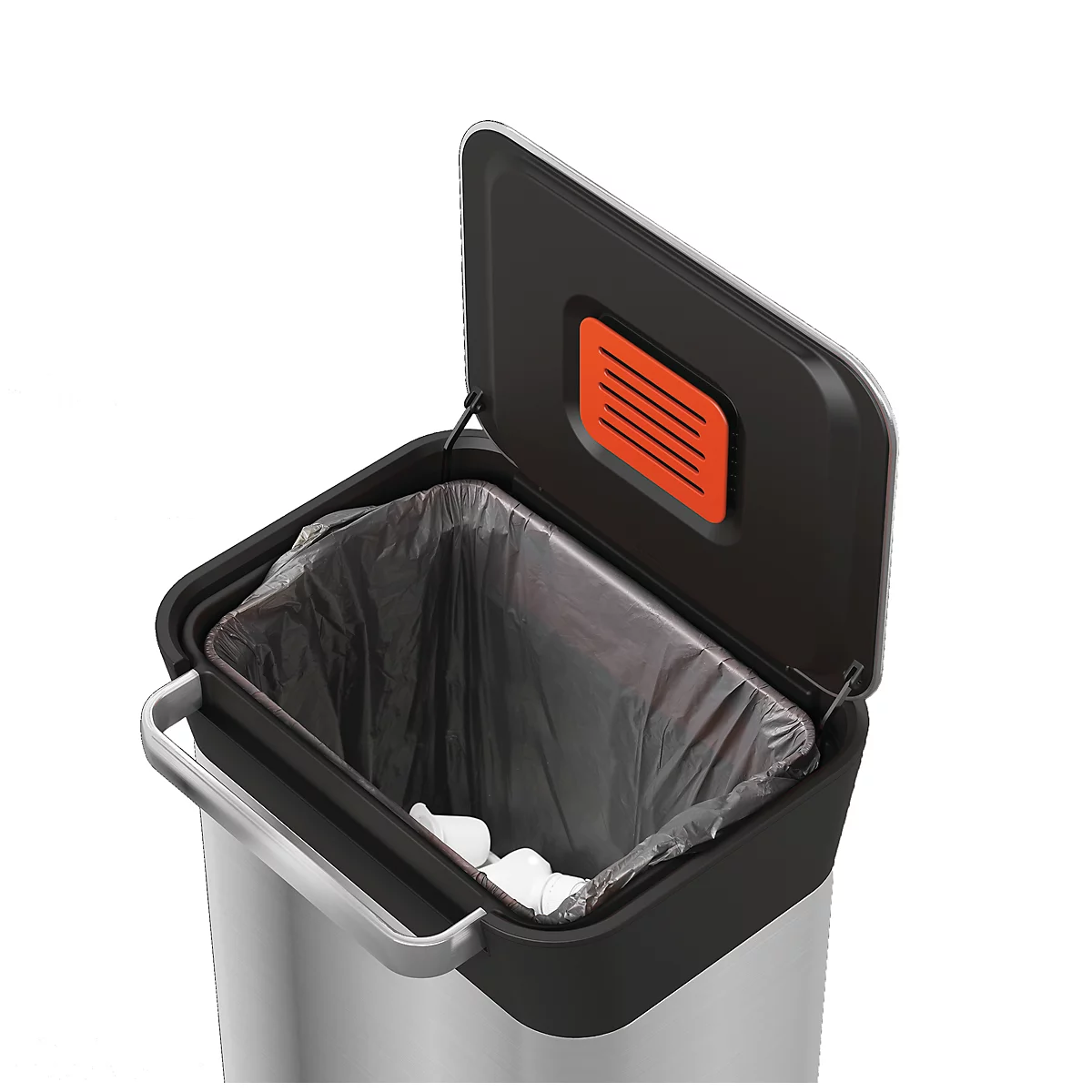 Pedaalvuilnisemmer Intelligent Waste Titan, rechthoekig, 30 l, met deksel, Vuilnispers & geurfilter, rvs