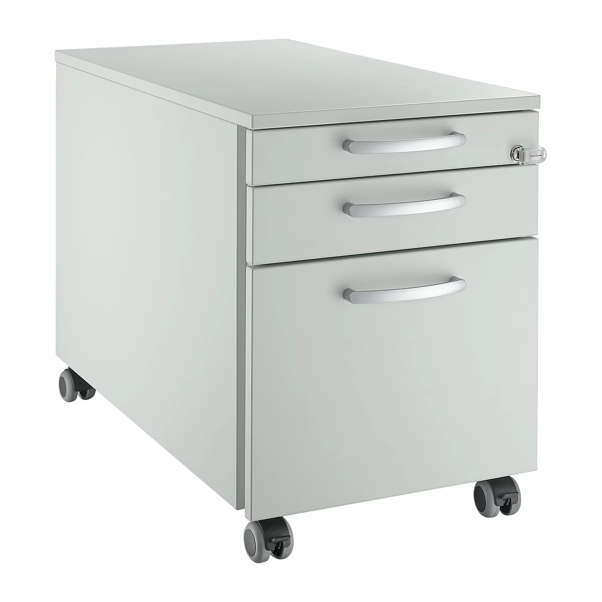 Pedestal móvil Schäfer Shop Select 126, 1 cajón, extraíble para RH y utensilios, asas redondas, gris claro/gris claro/gris claro