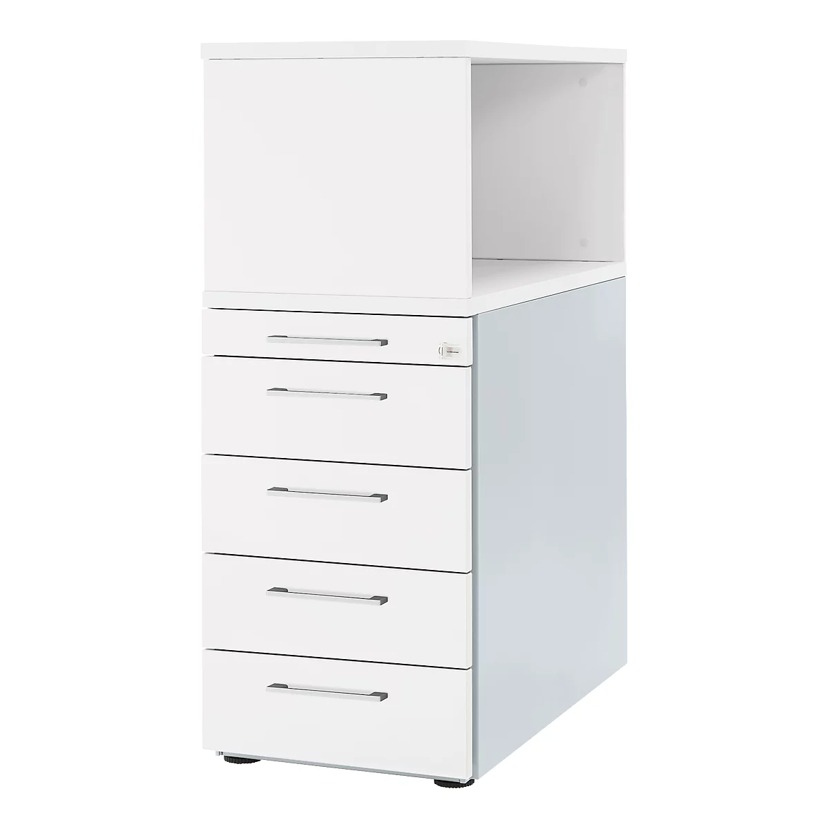 Pedestal Schäfer Shop Genius con estante superior, con cerradura, asa angular, blanco