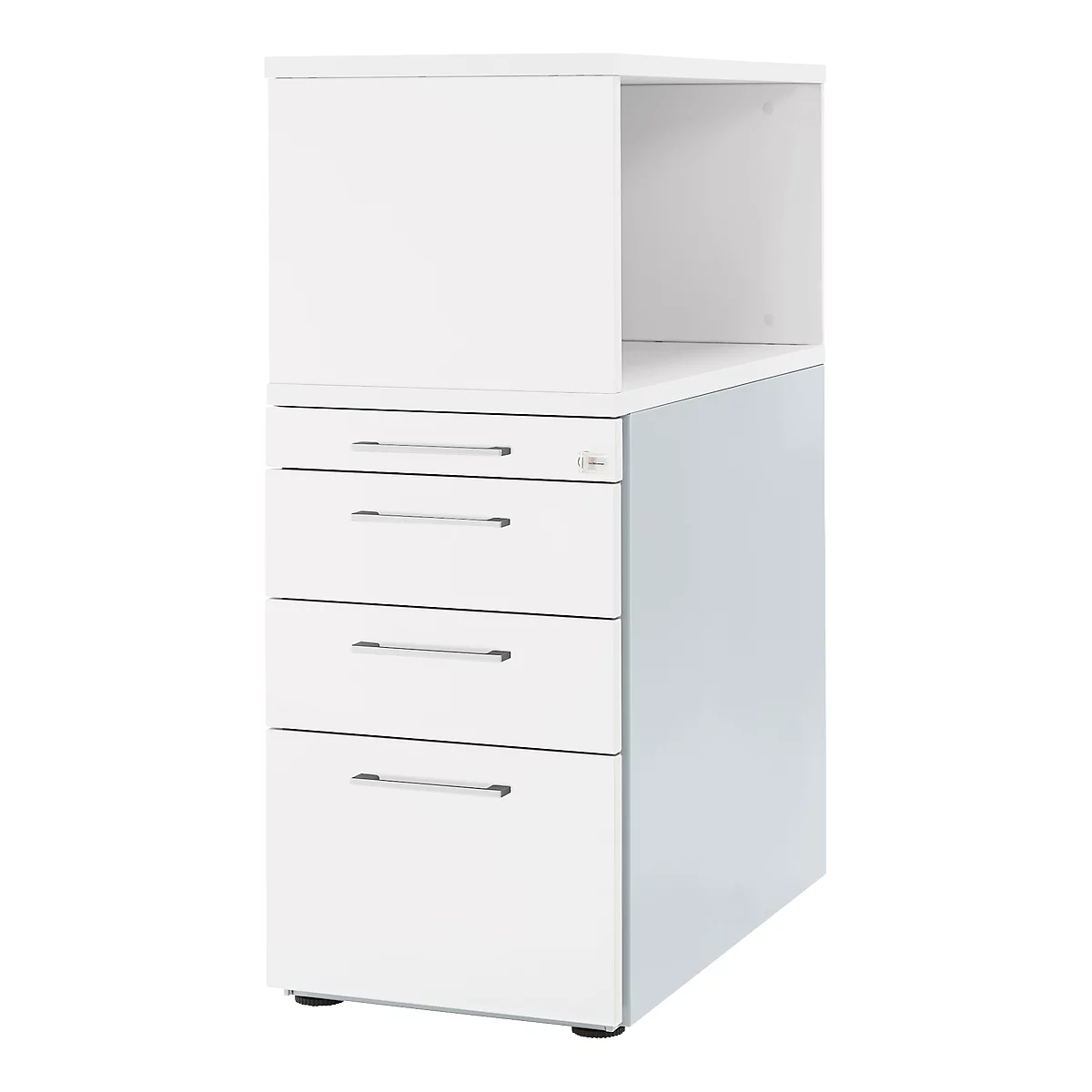 Pedestal Schäfer Shop Genius con estante superior, con cerradura, asa angular, blanco