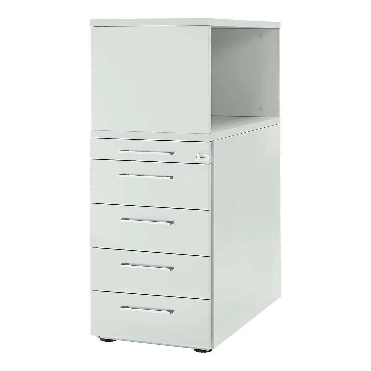 Pedestal Schäfer Shop Genius con estante superior, con cerradura, asa angular, gris claro