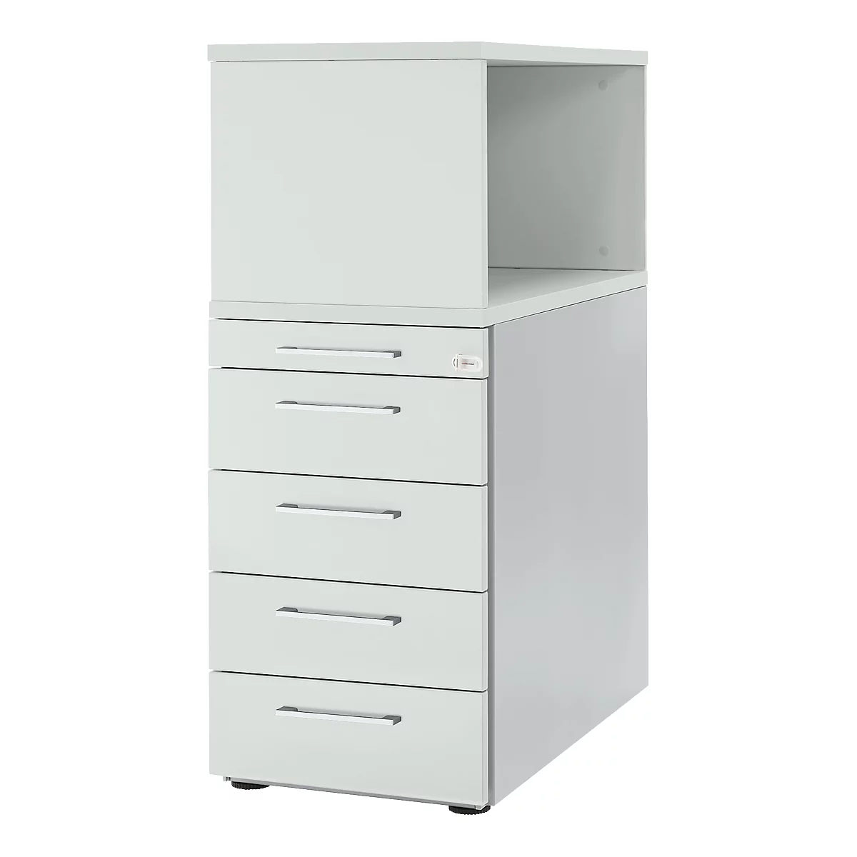 Pedestal Schäfer Shop Genius con estante superior, con cerradura, asa angular, gris claro