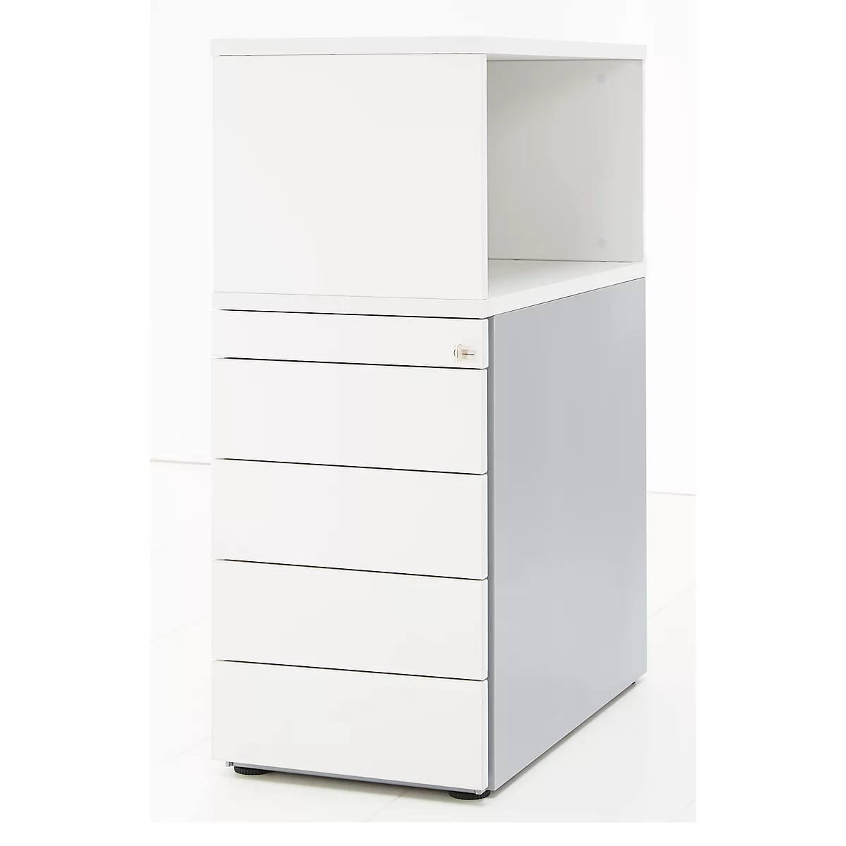 Pedestal Schäfer Shop Genius con estante superior, con cerradura, ranura lateral para asa, blanco