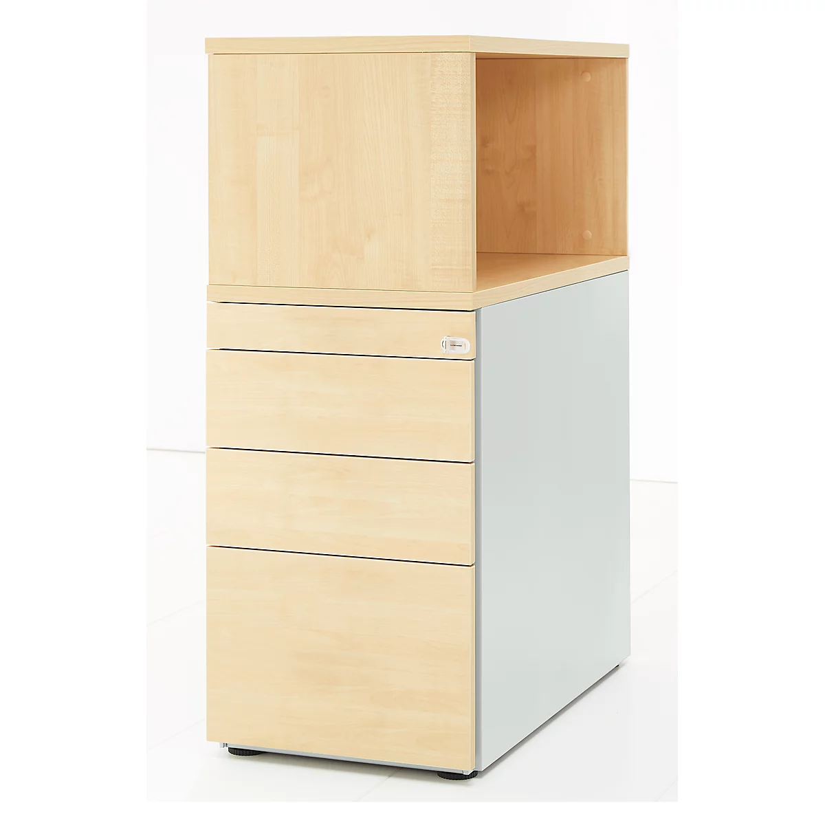 Pedestal Schäfer Shop Genius con estante superior, con cerradura, ranura para asa en el lateral, arce