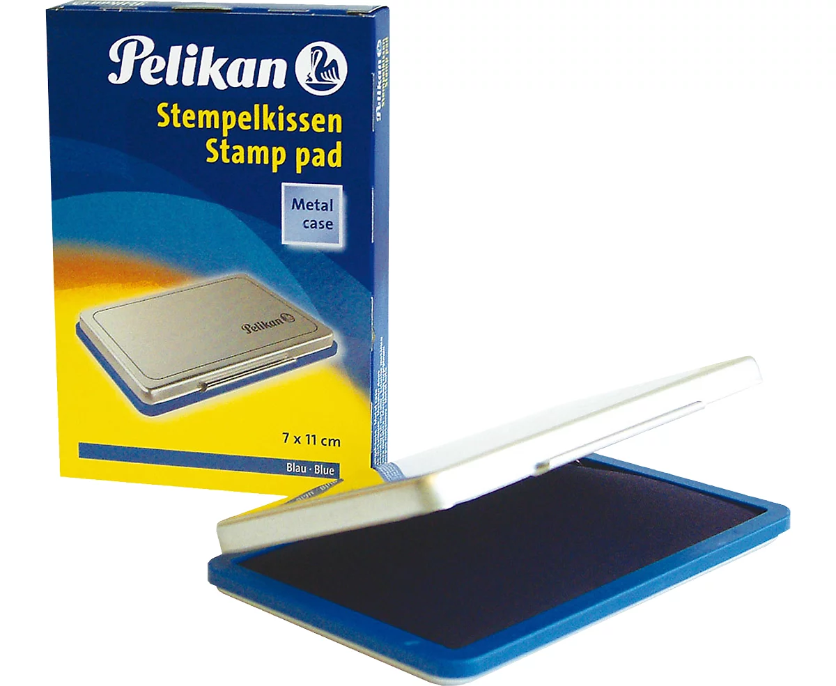 Pelikan Stempelkissen Gr. Nr. 2, für Gummi- und Polymerstempel, in Metallicgehäuse, 70 x 110 mm, blau