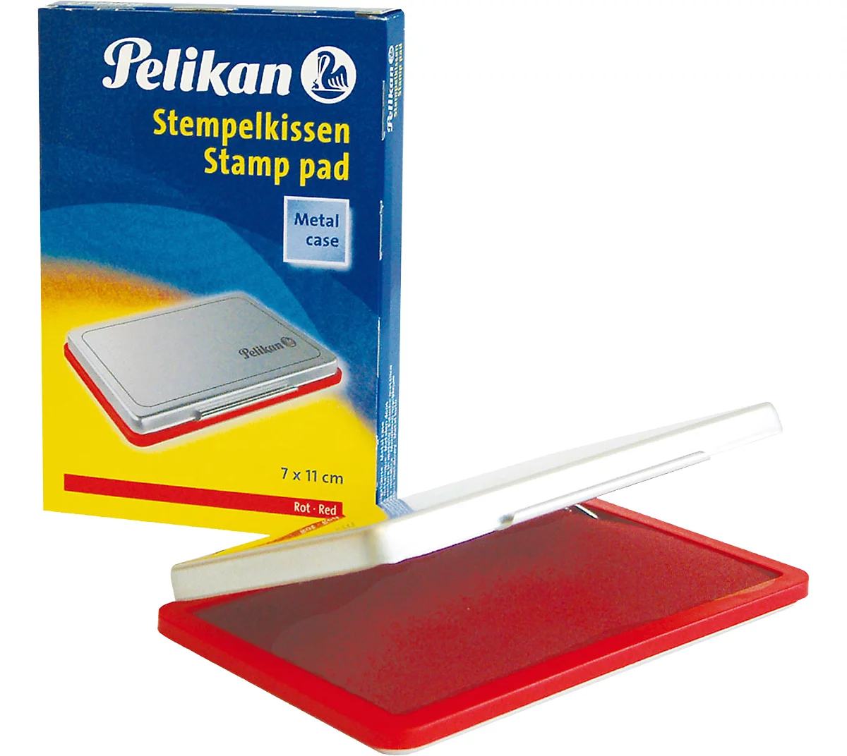 Pelikan Stempelkissen Gr. Nr. 2, für Gummi- und Polymerstempel, in Metallicgehäuse, 70 x 110 mm, rot