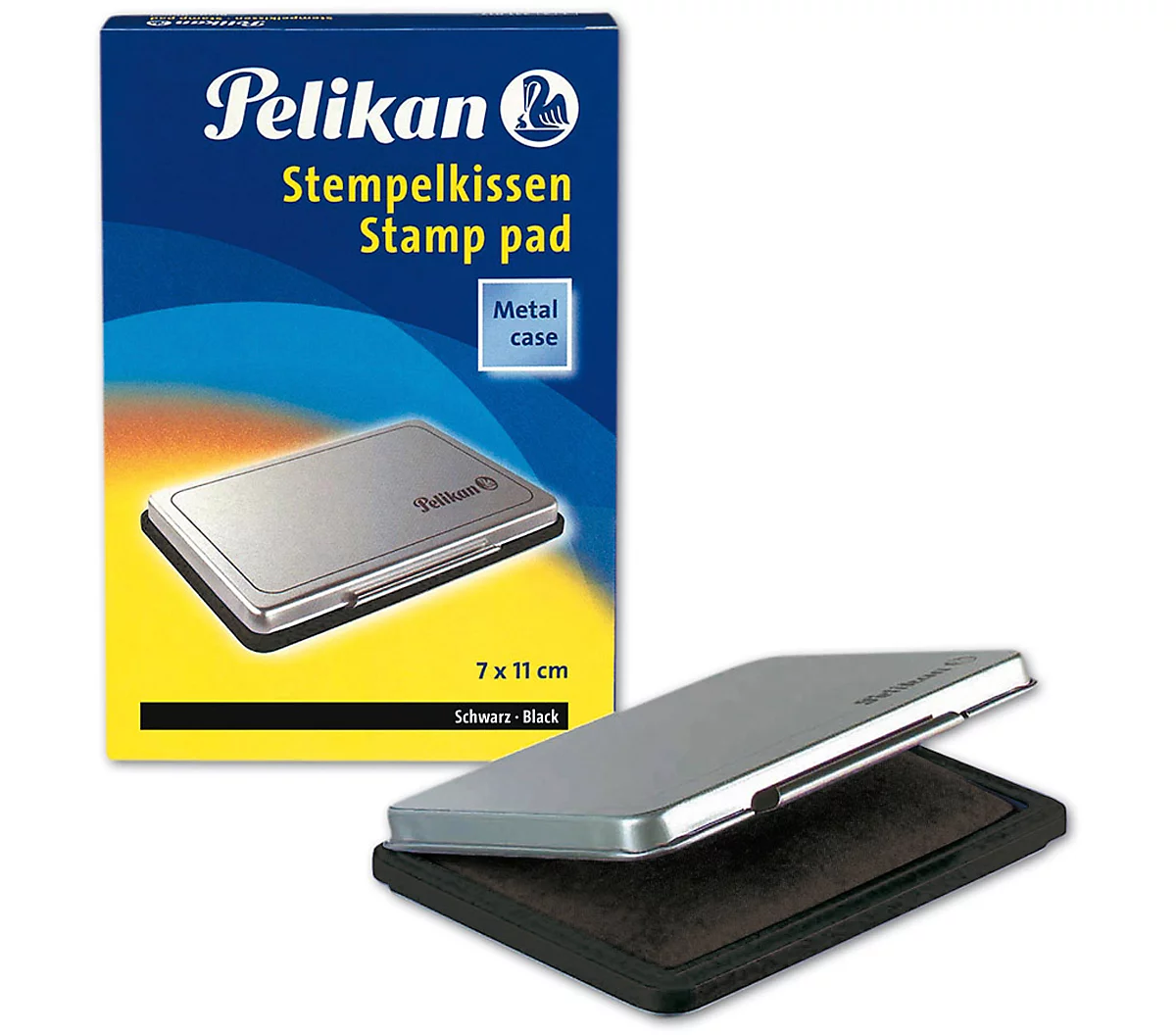 Pelikan Stempelkissen Gr. Nr. 2, für Gummi- und Polymerstempel, in Metallicgehäuse, 70 x 110 mm, schwarz