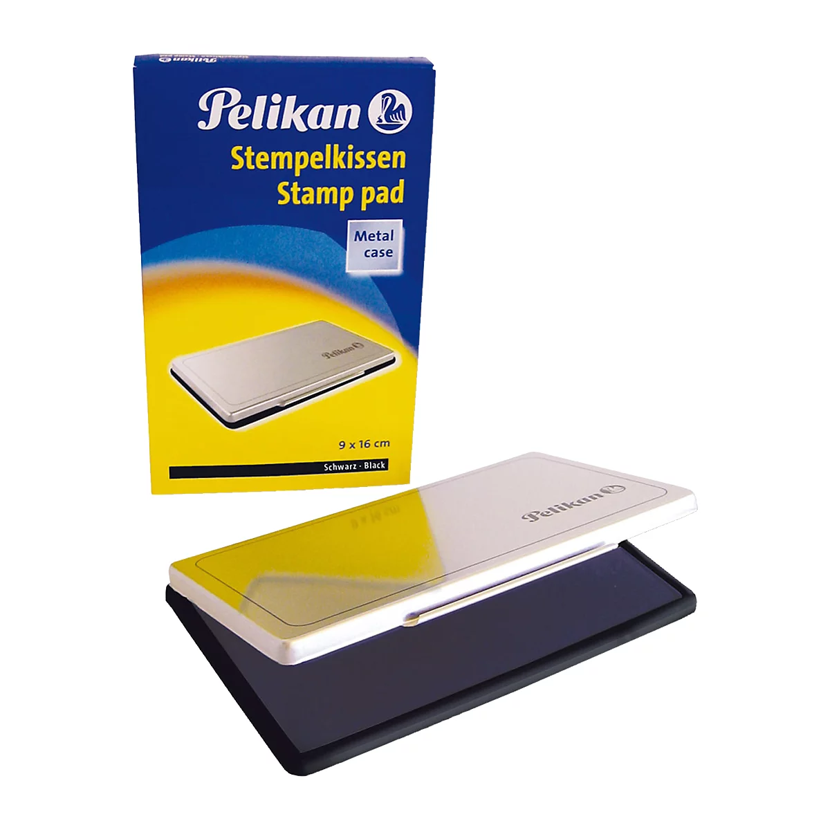 Pelikan stempelkussen maat 1, voor rubber- en polymeerstempels, in metalen behuizing, 90 x 160 mm, zwart