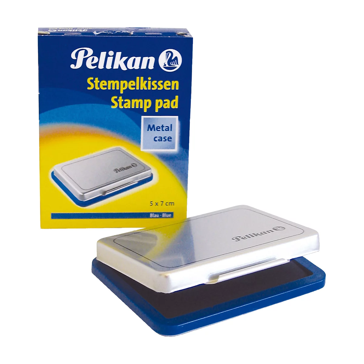 Pelikan stempelkussen maat 3, voor rubber- en polymeerstempels, in metalen behuizing, 50 x 70 mm, blauw