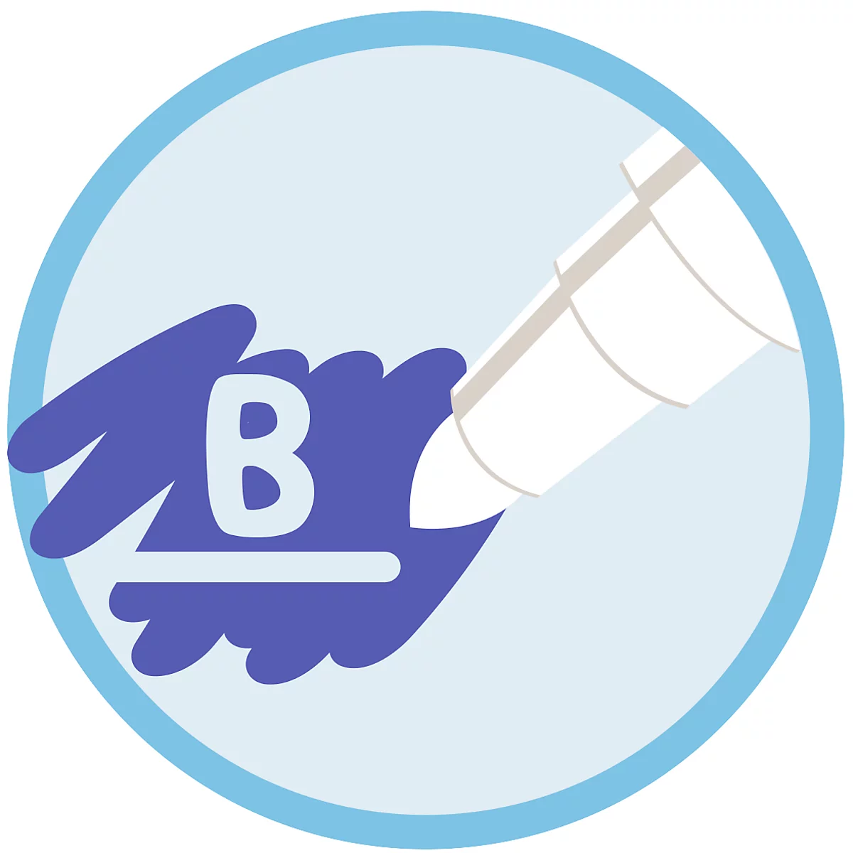 Ein Textmarker in einem blauen Kreis markiert den Buchstaben B.