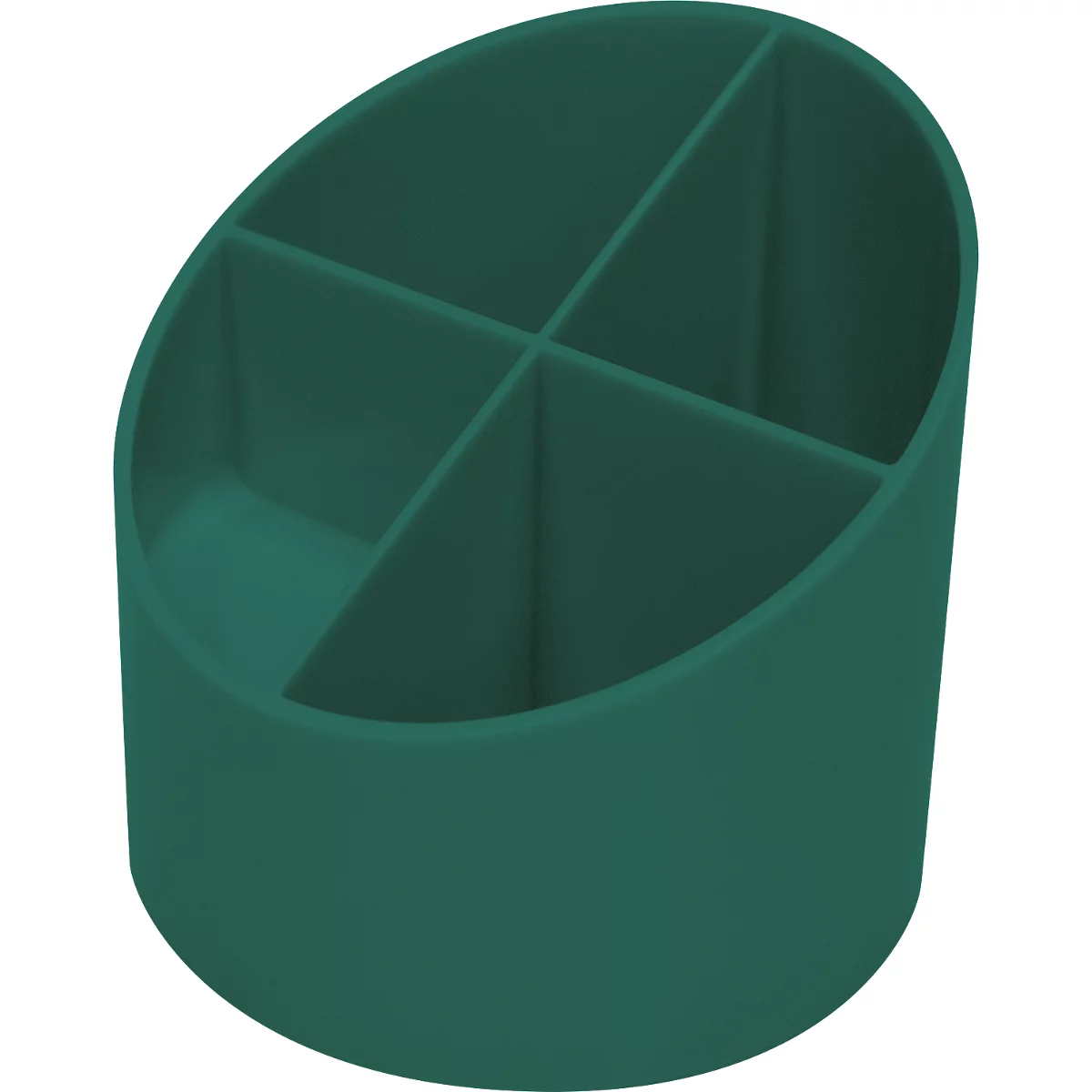 Green pencil holder with four compartments.