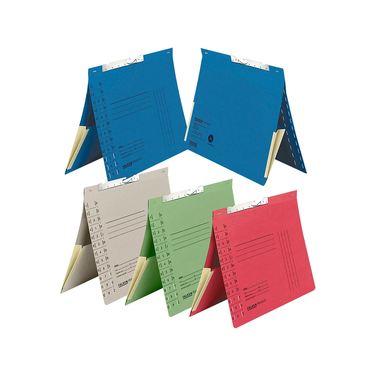 Pendelhefter Falken, Format A4, für bis zu 200 Blatt, 2 Fächer, Schlitzstanzung, Behördenheftung, Tasche, Recycling-Karton, blau, 50 Stück
