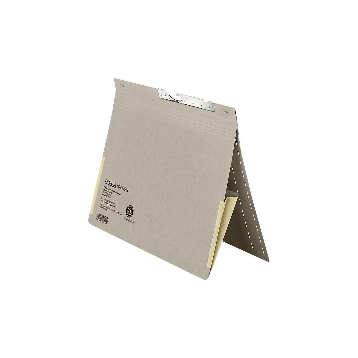 Pendelhefter Falken, Format A4, für bis zu 200 Blatt, 2 Fächer, Schlitzstanzung, Behördenheftung, Tasche, Recycling-Karton, grau, 50 Stück