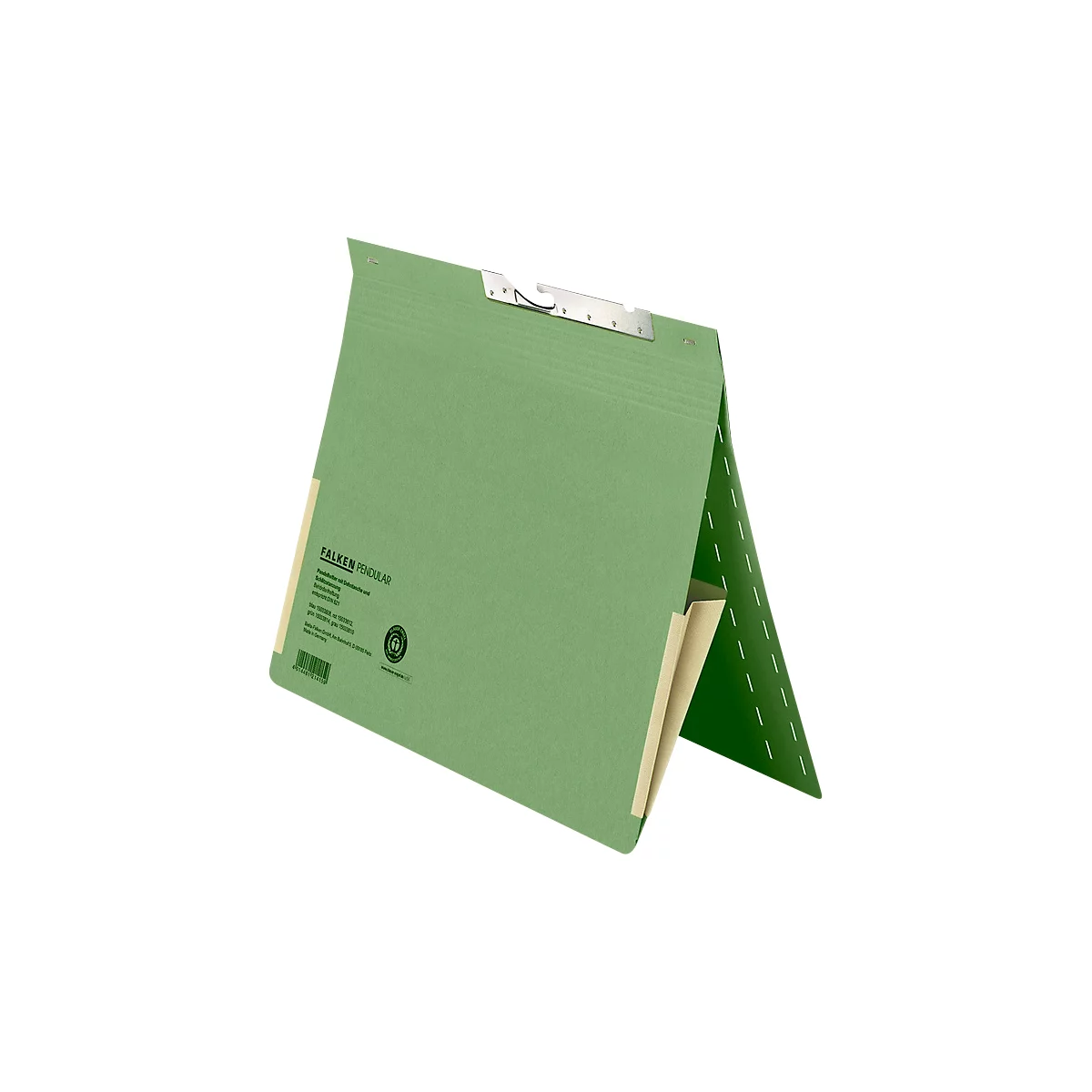 Pendelhefter Falken, Format A4, für bis zu 200 Blatt, 2 Fächer, Schlitzstanzung, Behördenheftung, Tasche, Recycling-Karton, grün, 50 Stück