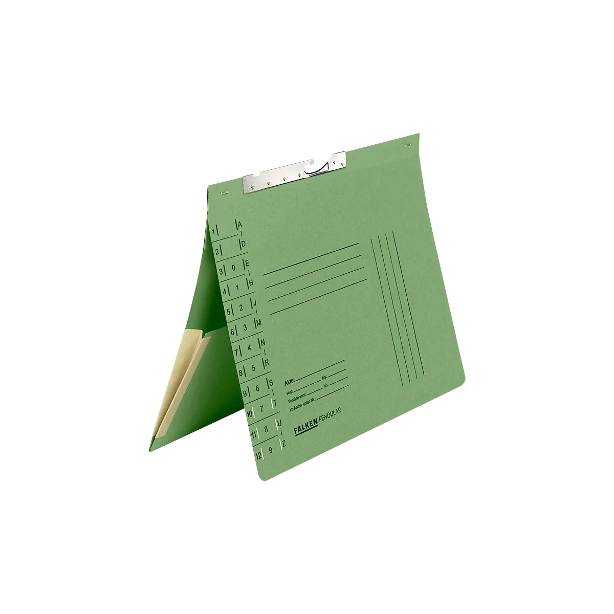 Pendelhefter Falken, Format A4, für bis zu 200 Blatt, 2 Fächer, Schlitzstanzung, Behördenheftung, Tasche, Recycling-Karton, grün, 50 Stück