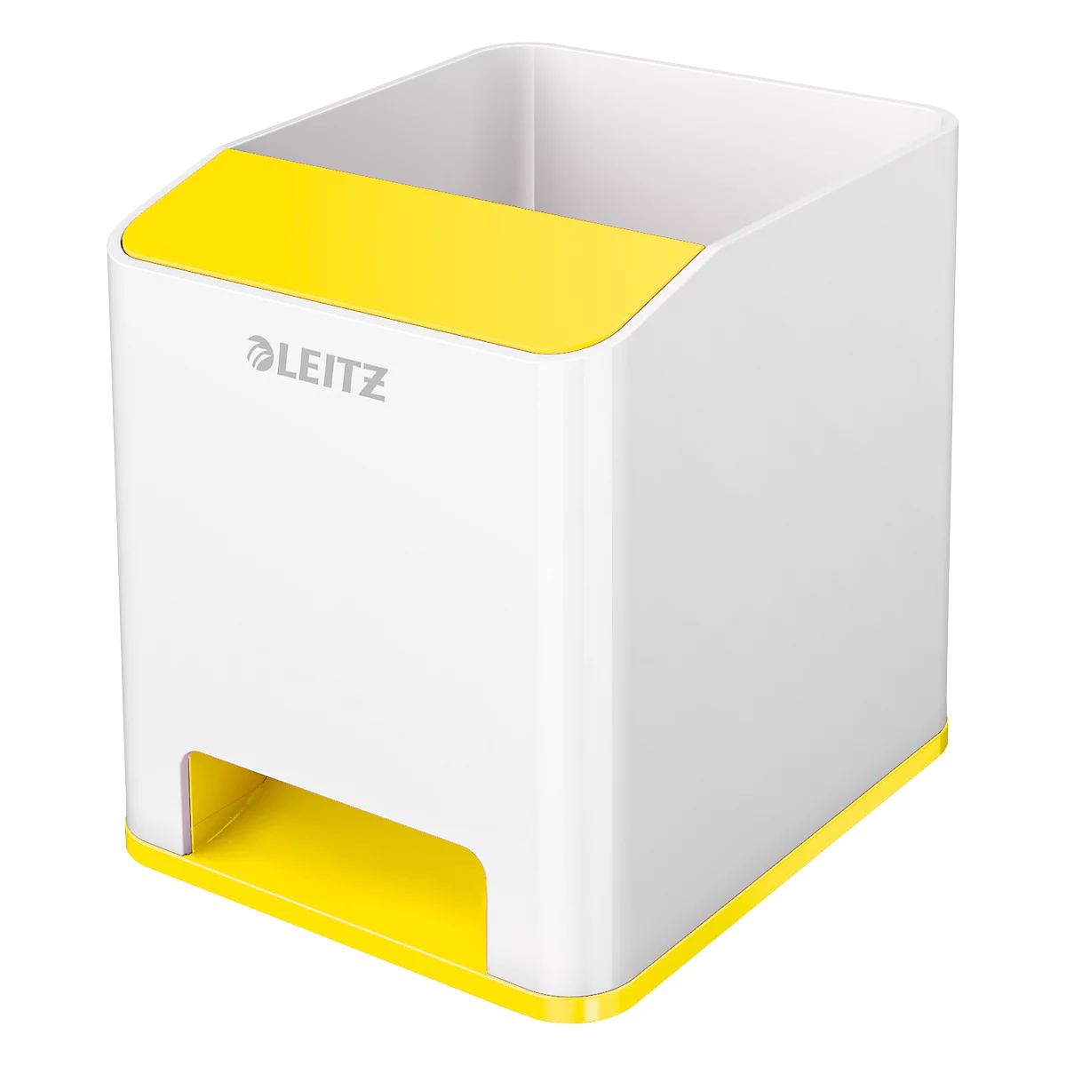 Penhouder Leitz WOW Sound, 1 compartiment, Smartphone compartiment met geluidsversterking, wit/geel