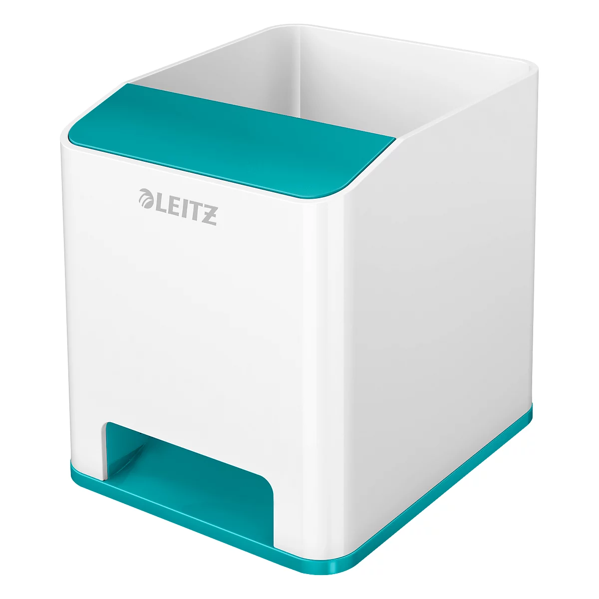 Penhouder Leitz WOW Sound, 1 compartiment, Smartphone compartiment met geluidsversterking, wit/ijsblauw