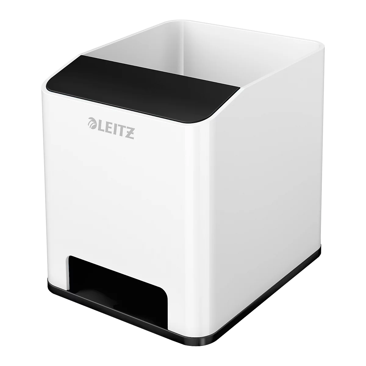 Penhouder Leitz WOW Sound, 1 compartiment, Smartphone compartiment met geluidsversterking, wit/zwart