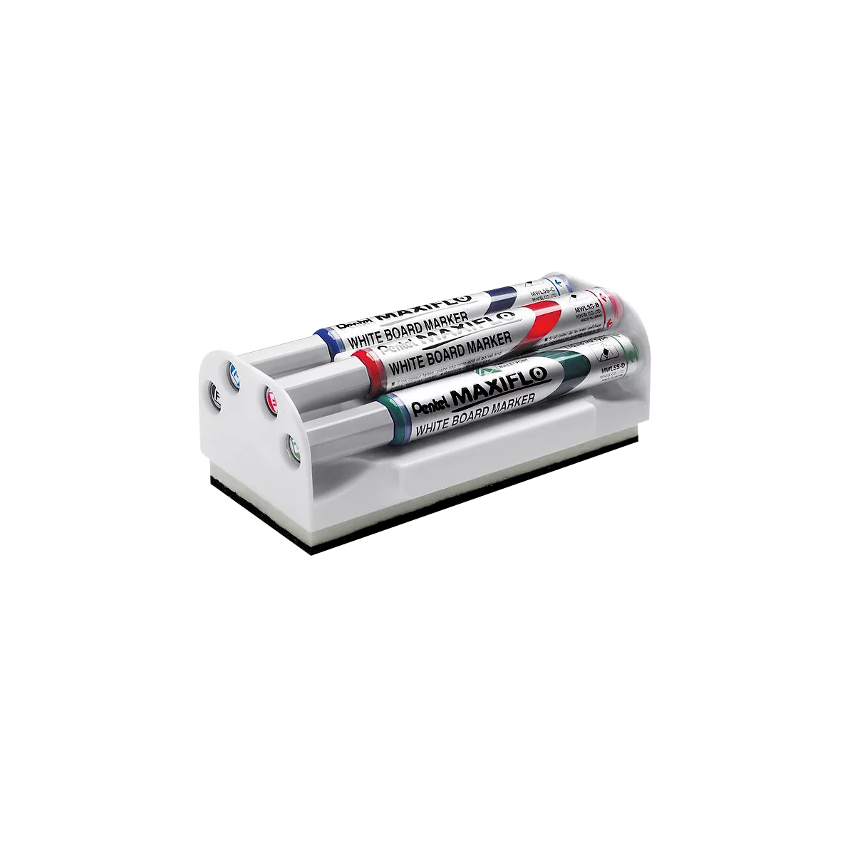 Pentel Whiteboardmarker Maxiflow, mit Wischer, Schreibspitze 2 mm, 4-er Set