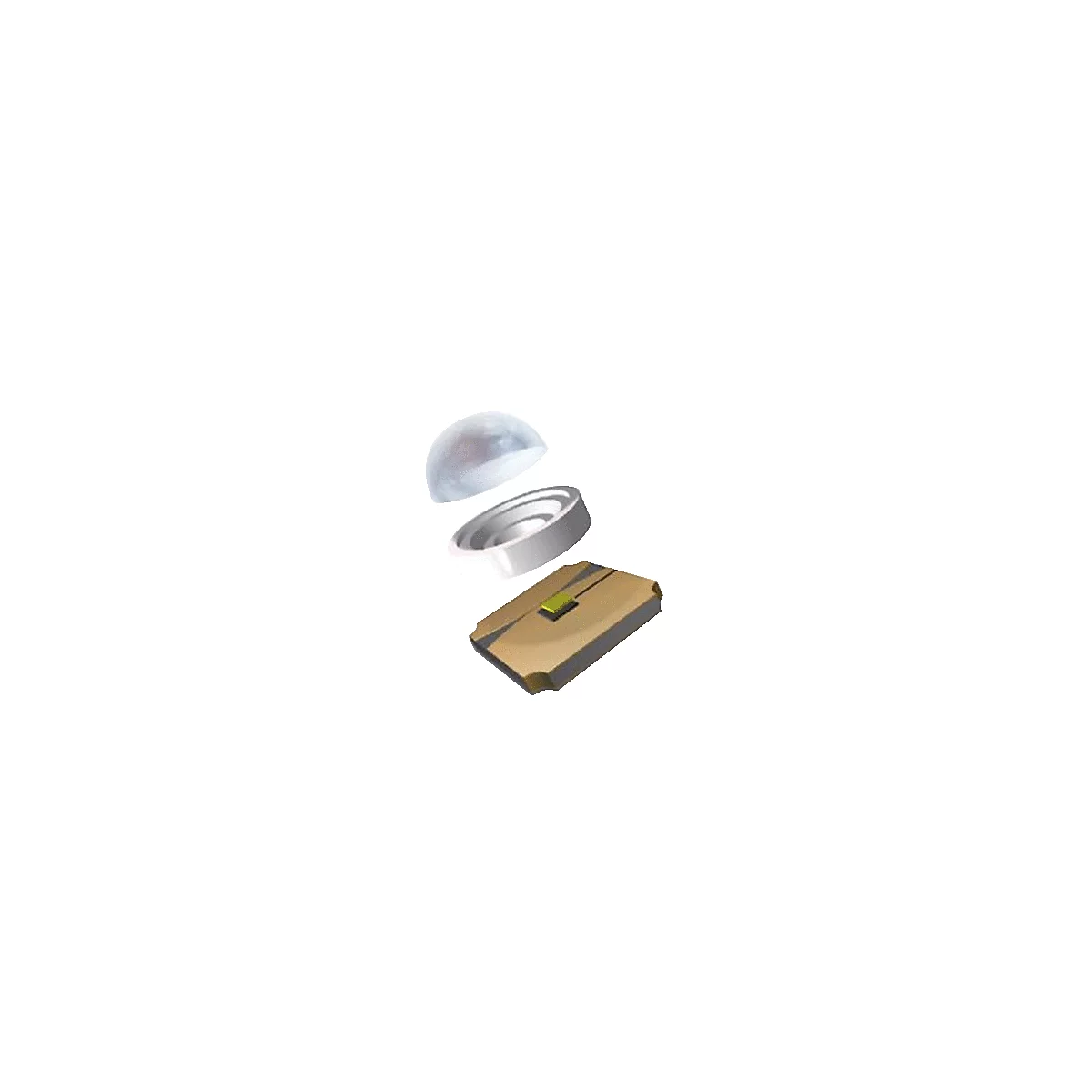 Darstellung eines LED-Chips, einer Halbkugel und eines Ringes.