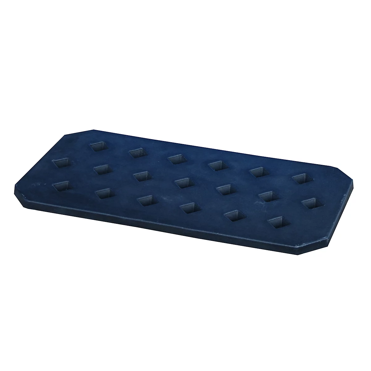 Blue rectangle with square protrusions on the surface.
