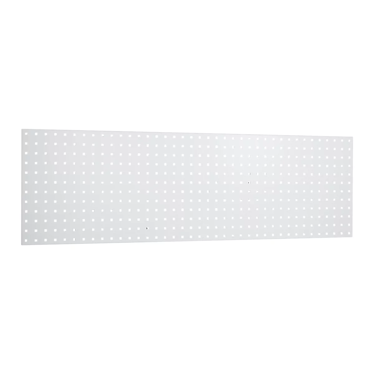 A white pegboard with evenly spaced holes.