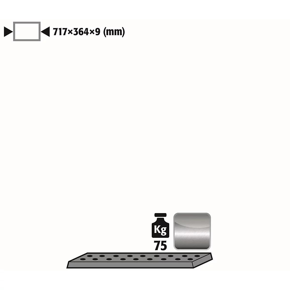 Graphical representation with dimensions and weight.