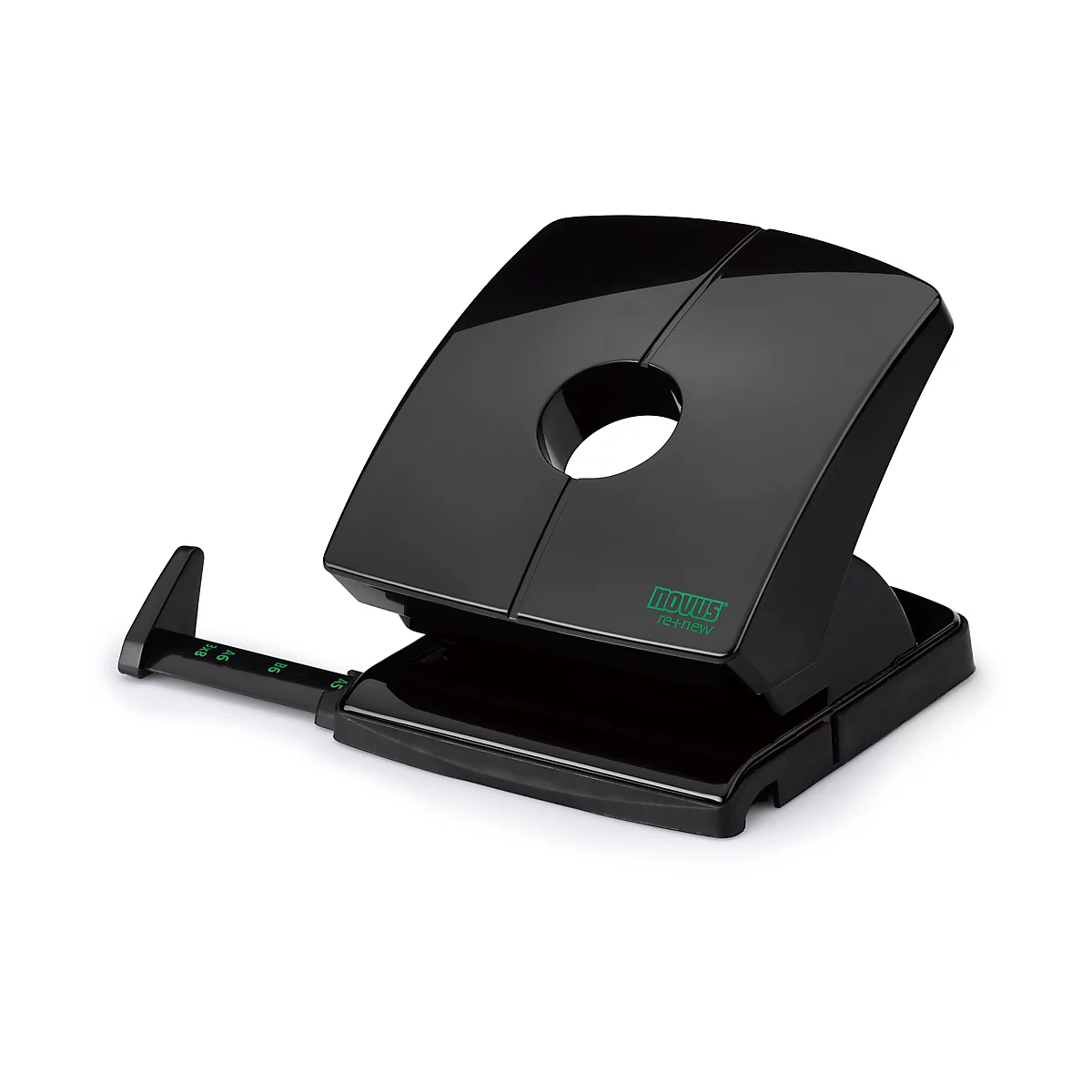 Perforator Novus B230 re+new, 2-voudige perforatie 80 mm, voor 30 vellen, stansmechanisme + formaatmarkering, volmetaal/gerecycleerd materiaal