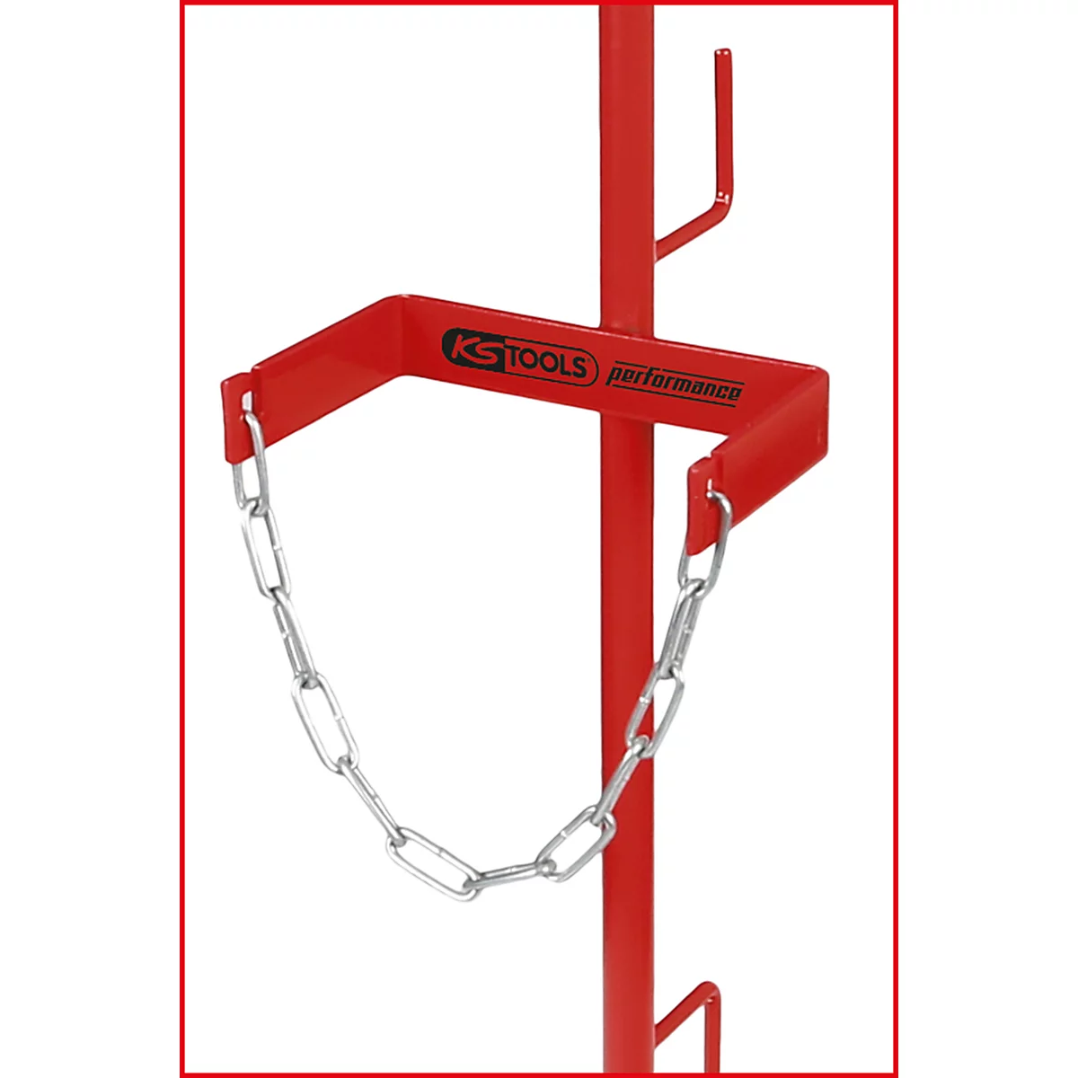 Rote Metallhalterung mit Kette für Werkzeug. Das KS TOOLS-Logo ist sichtbar.