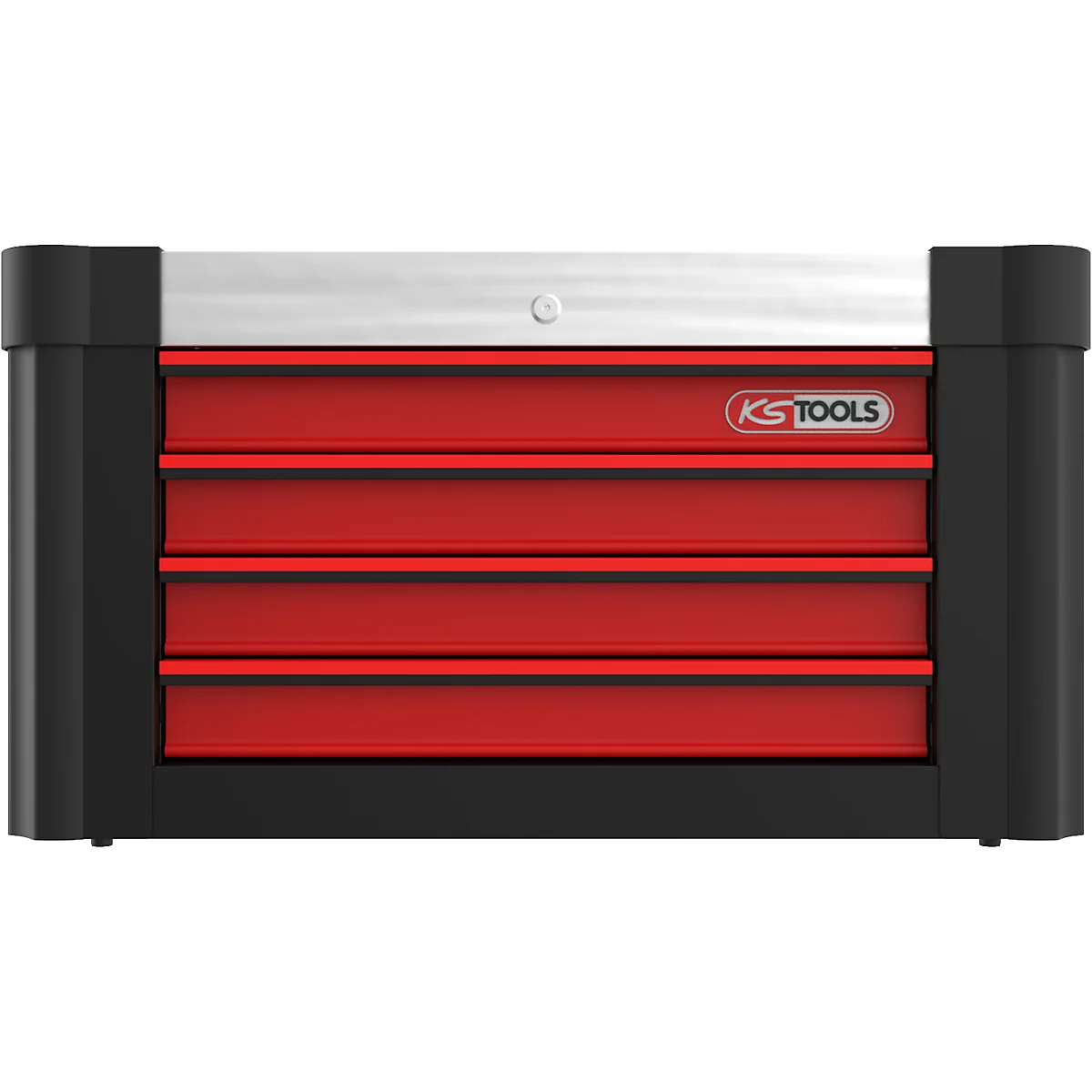 Roter Werkzeugschrank mit Schubladen; das Logo 'KS TOOLS' ist sichtbar.
