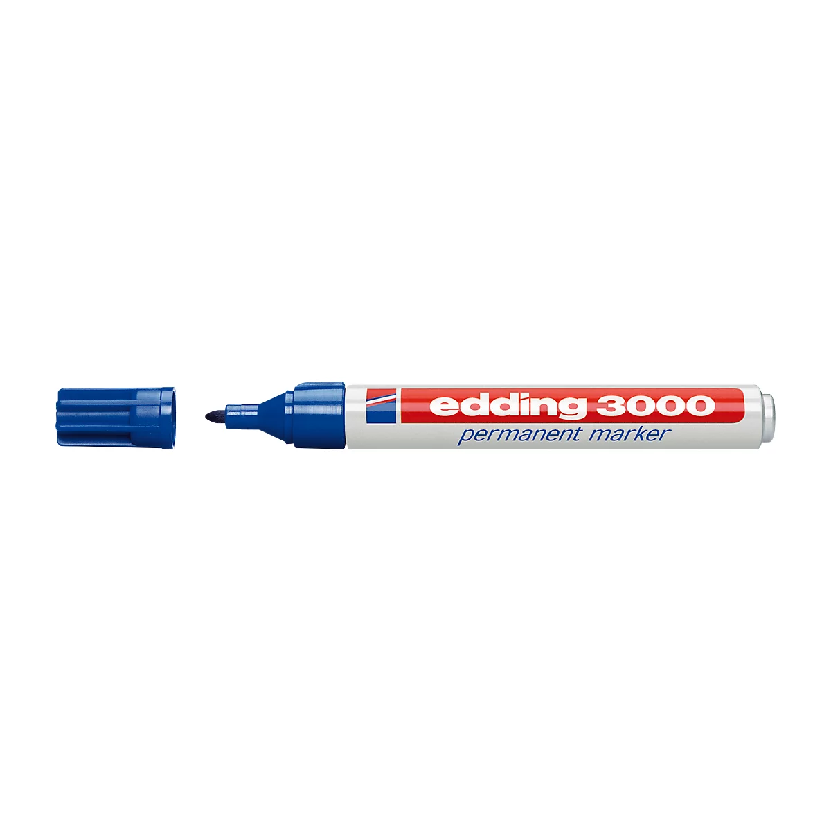 A blue and black Edding permanent marker with red lettering.