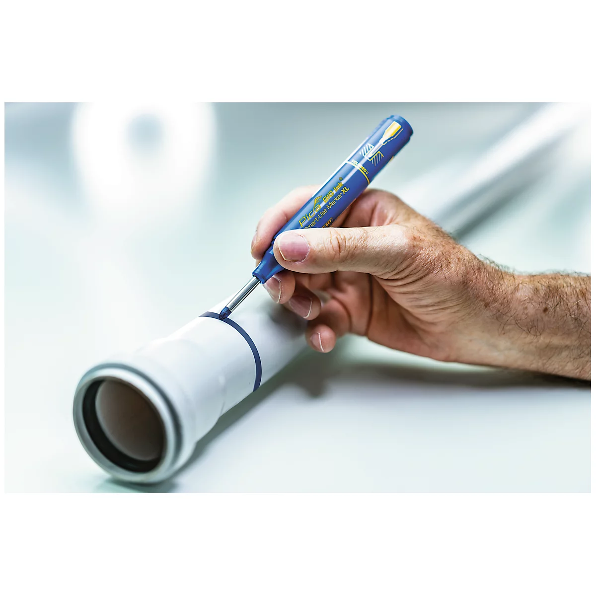 Permanent marker Pica BIG Ink Marker XL, voor gladde en droge oppervlakken, speciale schrijfpunt, veeg- en waterbestendig, schrijfkleur blauw