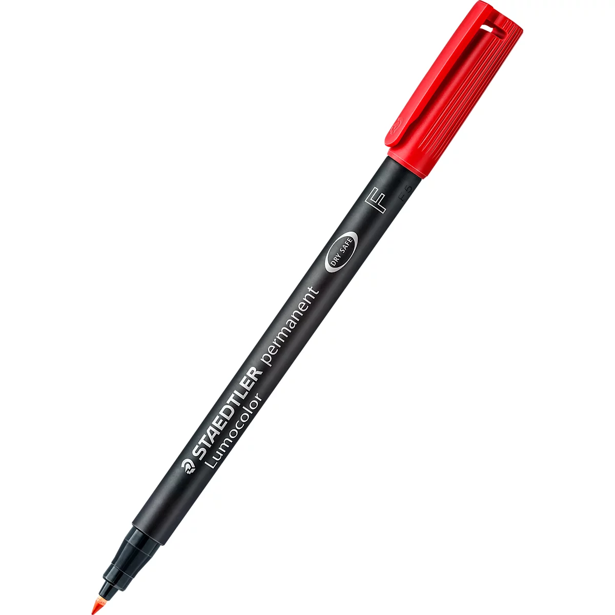 Permanentmarker Staedtler Lumocolor® 318, Strichstärke F, wisch- & wasserfest, schnell trocknend, nachfüllbar, mit Clip, farbsortiert, 10 Stück