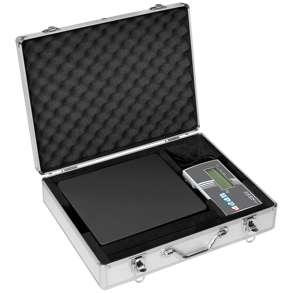 Personenwaage KERN MPB 300K100, bis 300 kg, BMI- und Hold-Funktion, Batterie- oder Netzbetrieb, Stahl, ohne Stativ, weiß/schwarz, inkl. Arbeitsschutzhaube