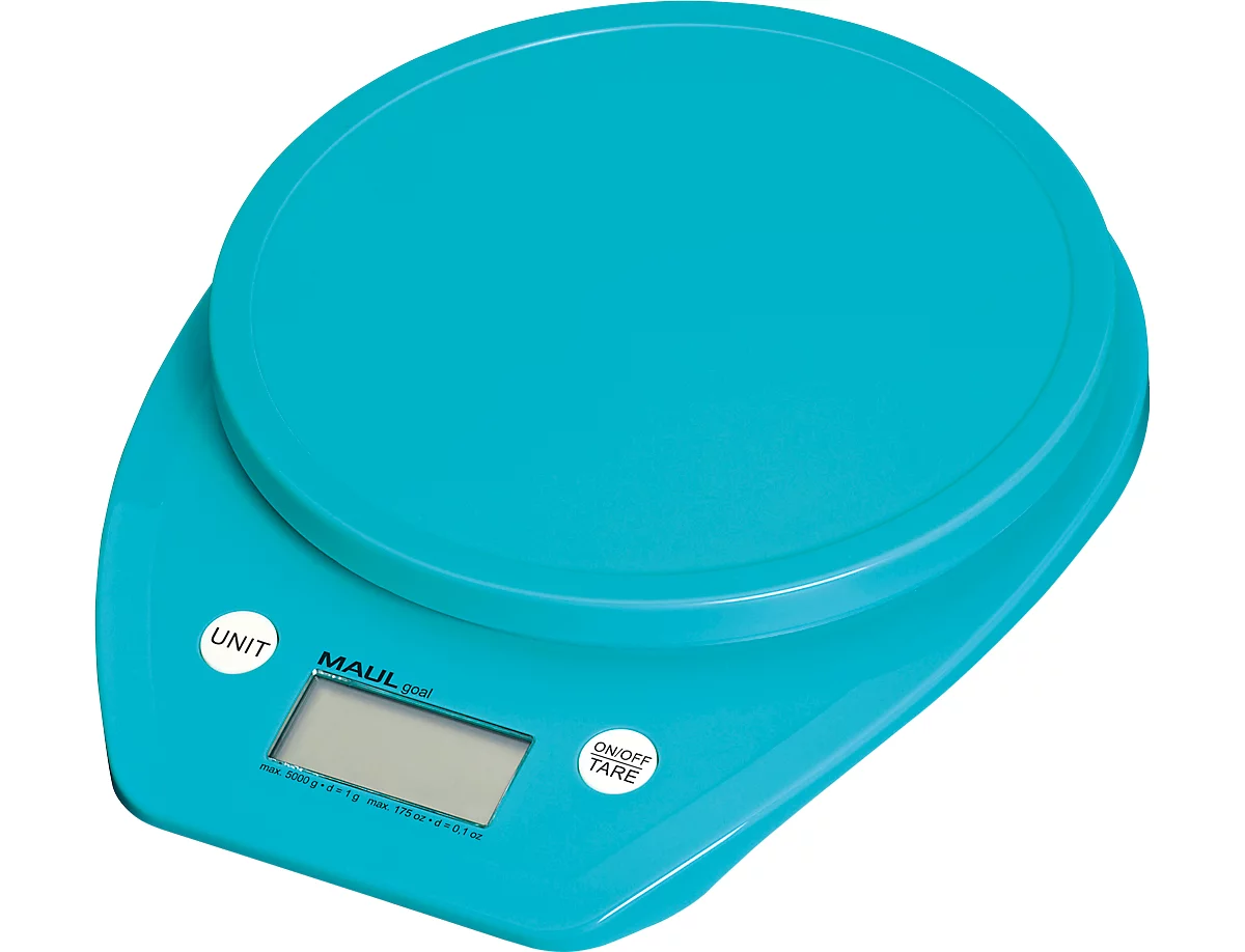 Pesacartas MAUL MAULgoal, digital, alimentado con batería, rango de pesaje 5000 g, azul claro