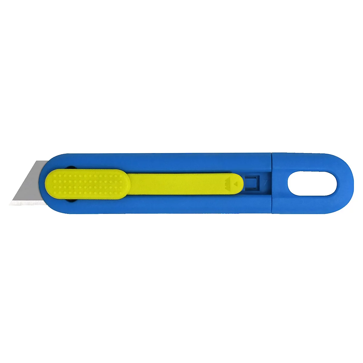 Blauw en gele cutter met een grijs mes.
