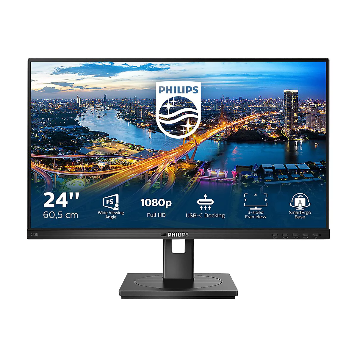 Philips 243B1 - LED-Monitor - 61 cm (24') (23.8' sichtbar) - 1920 x 1080 Full HD (1080p) @ 75 Hz - IPS - 250 cd/m²