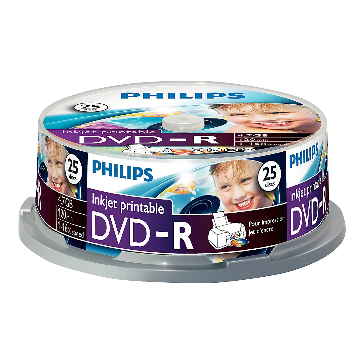 Philips DM4I6B25F - 25 x DVD-R - 4.7 GB (120 Min.) 16x - mit Tintenstrahldrucker bedruckbare Oberfläche - Spindel