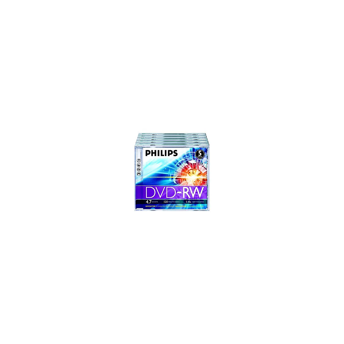 Philips DN4S4J05F - 5 x DVD-RW - 4.7 GB (120 Min.) 1x - 4x - Jewel Case (Schachtel)